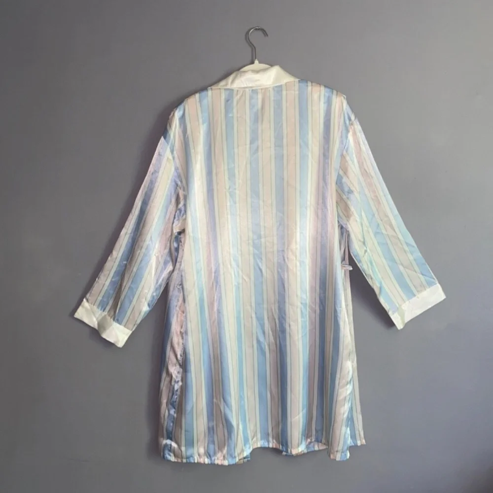 Pale Blue Pink Stripe INNER MOST by Sears Robe Vtg Medium
